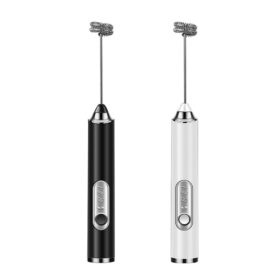 Smart LED Milk Bubbler - Stainless Steel Blender for Coffee and Baking (Black + White 2piece set)