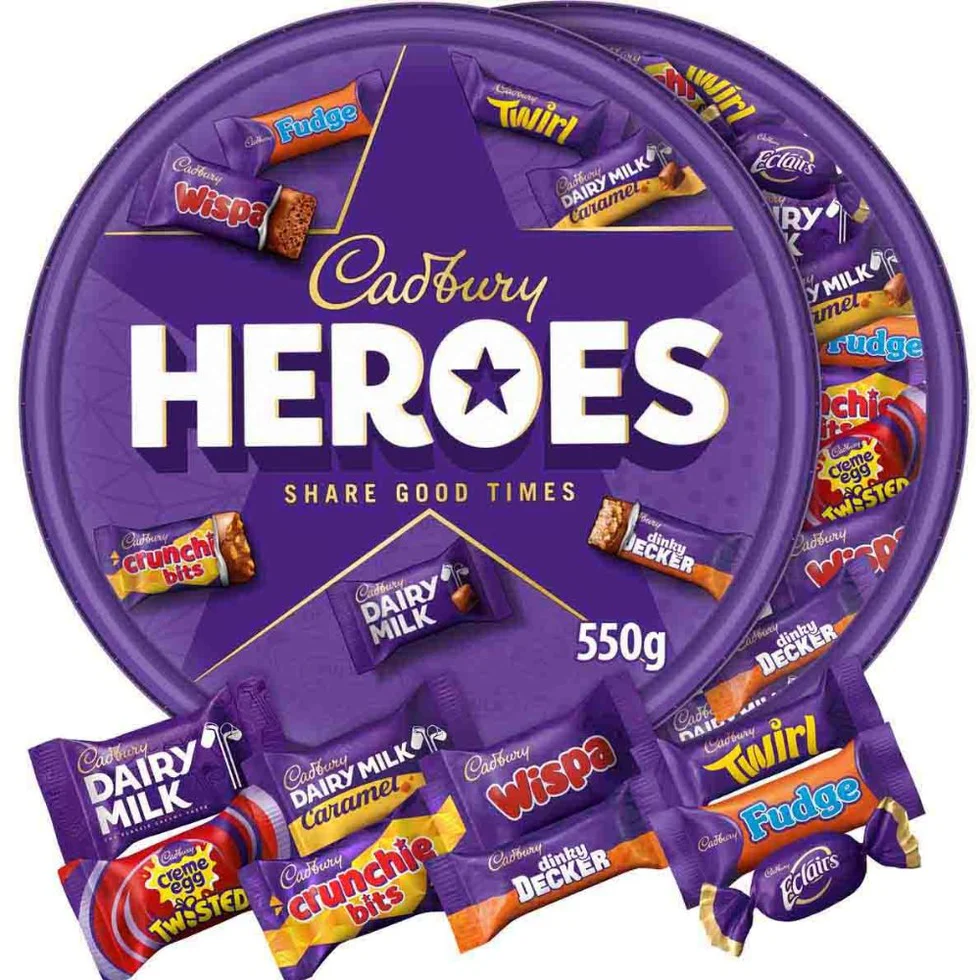 xm25-108 C'bury Heroes Assorted Chocolate Tub 550g - Image 1